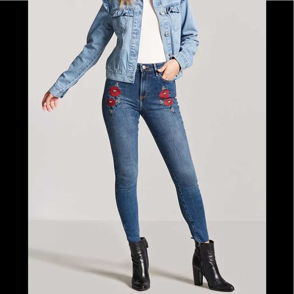 Forever 21 Denim - Forever 21 rose embroidered pants